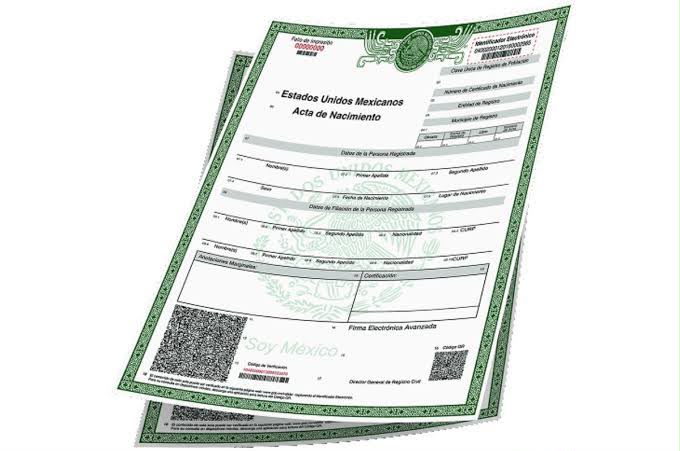 Documentos de acta de nacimiento